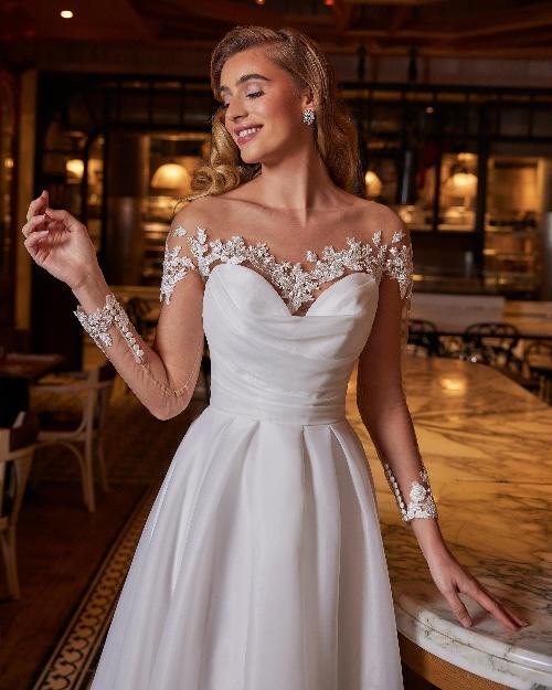 La22243 a line organza wedding dress with sleeves or strapless neckline1